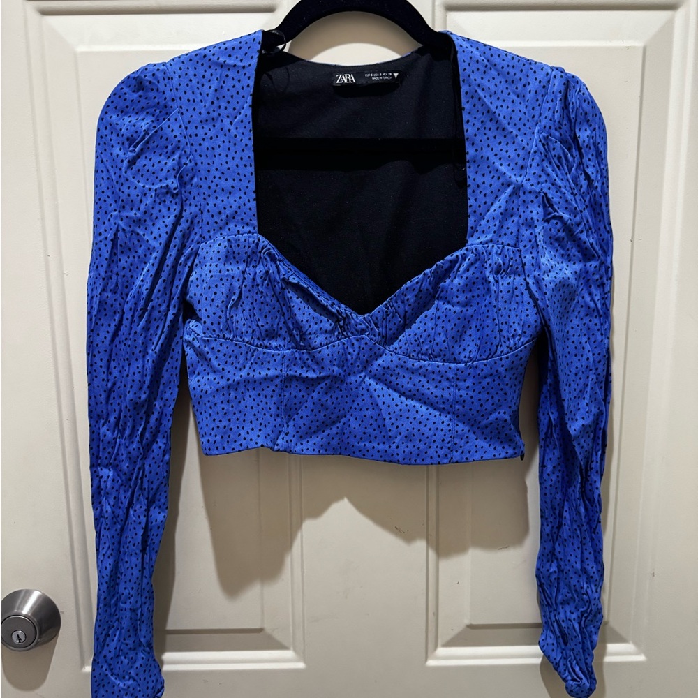 EUC Zara Women’s Crop Top ￼- Small - Blue Polka Dot